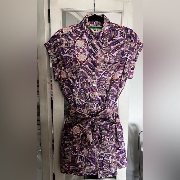 Gone Jammin/CHUFY Lightweight Purple and Cream Patterned Shorts Romper - Picture 1 of 7